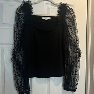 LOFT Black Polka Dot Sheer Sleeve Blouse